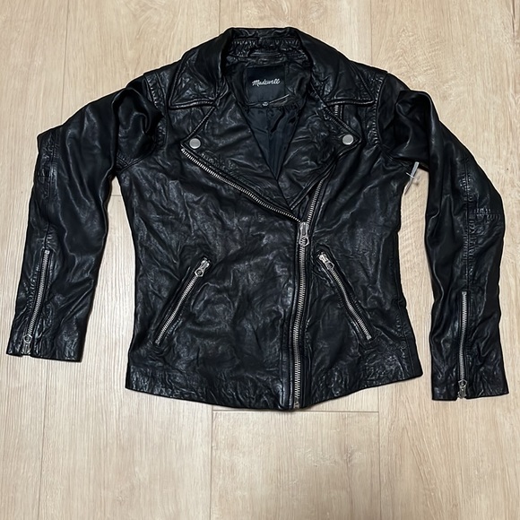 MADEWELL Washed Leather Motorcycle Jacket, BLACK SIZE XS - Picture 5 of 11
